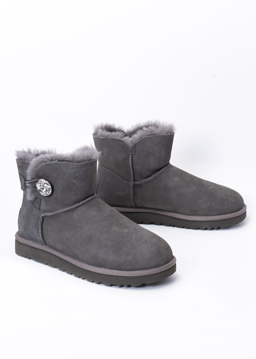 UGG W MINI BAILEY BUTTON BLING 1016554-GREY - Śniegowce Damskie - Szary